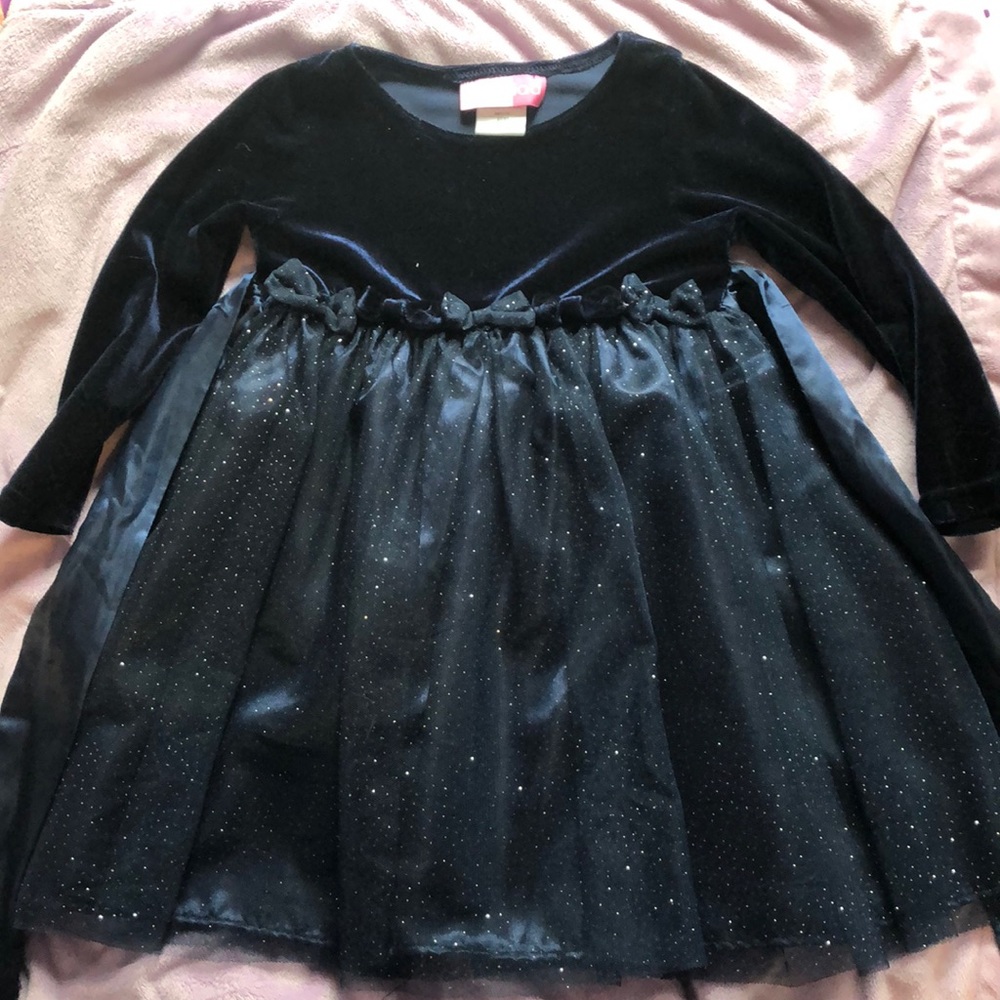 Navy blue girls velvety sparkle tulle dress